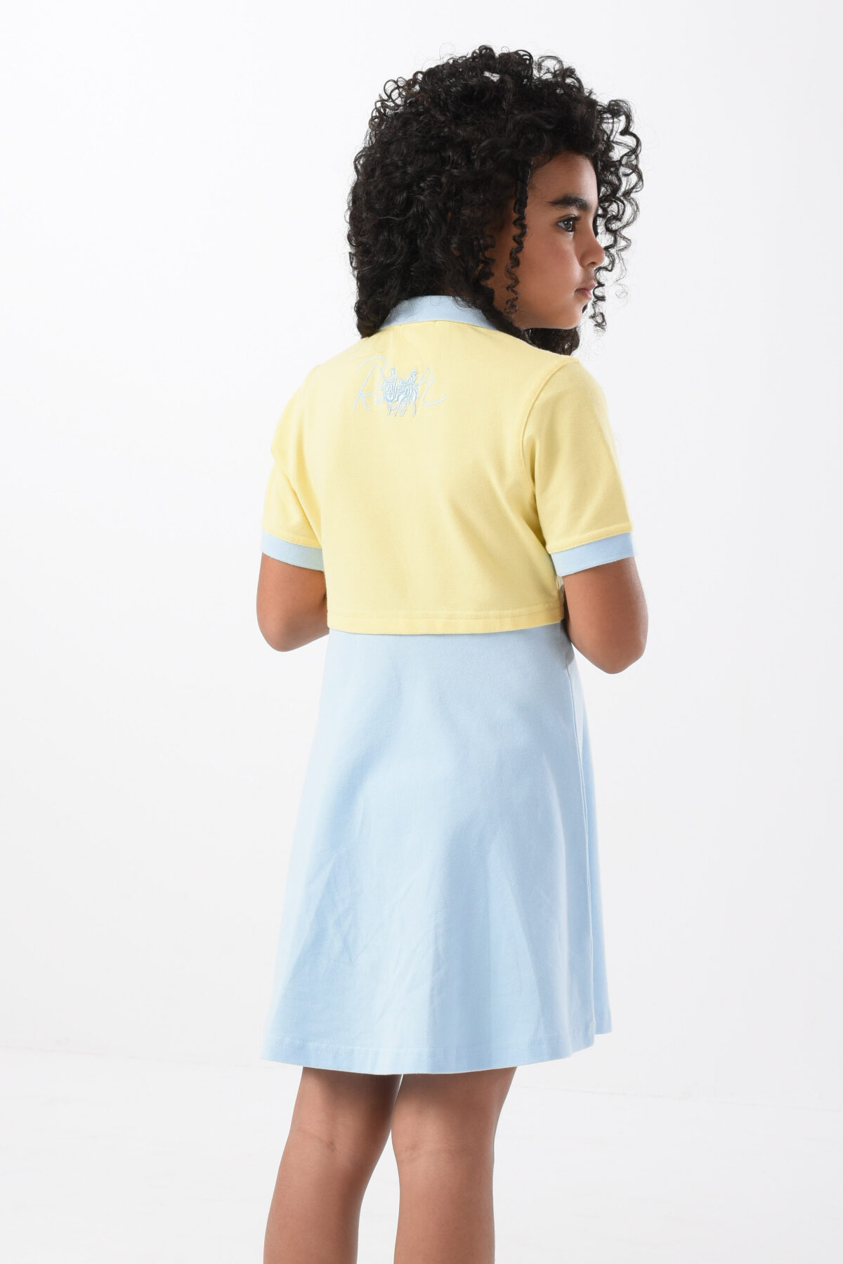 Yellow & Blue Polo Dress For Girls, Regular Fit